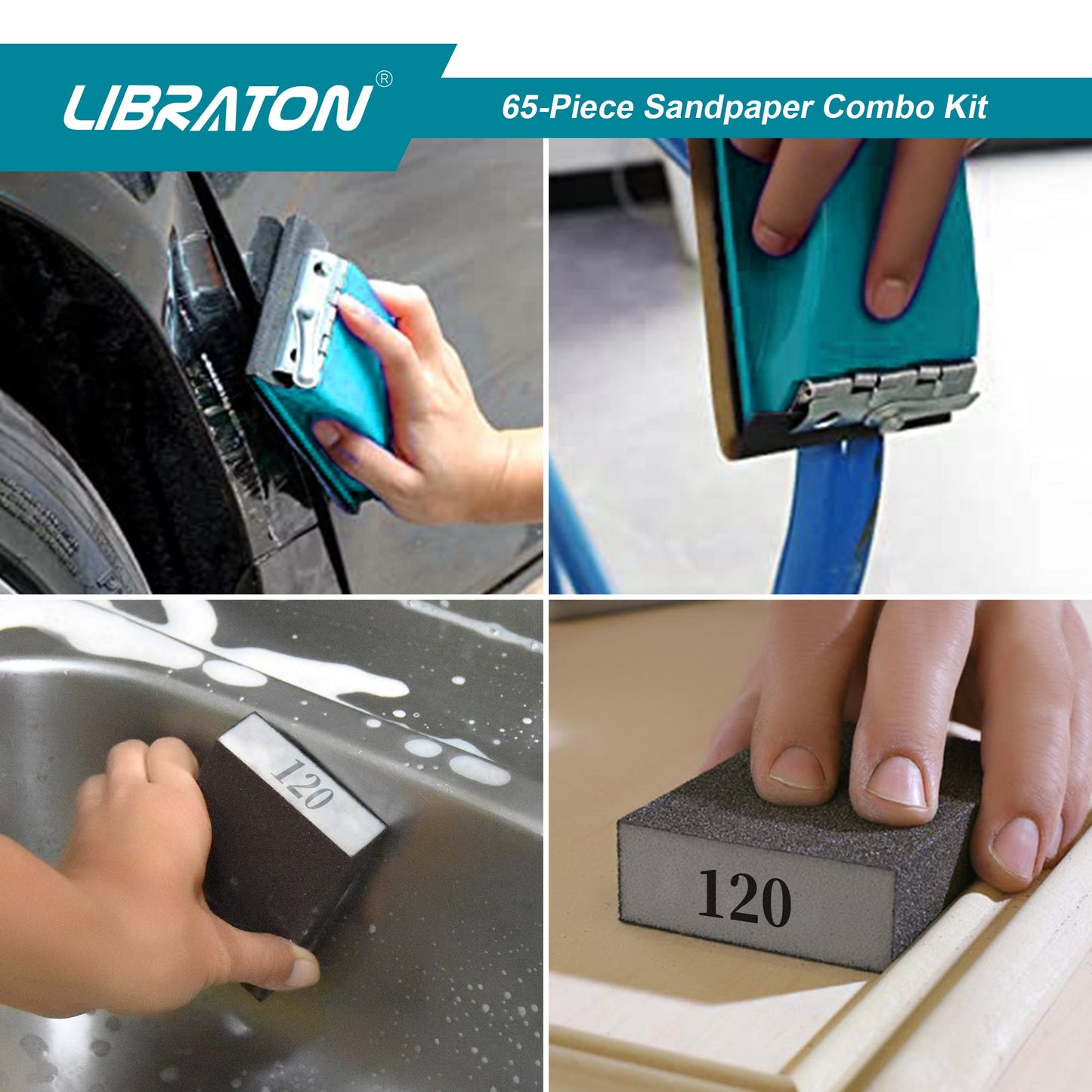 Libraton 65PCS Sandpaper Assortment Kit with Sanding Block & Sponges