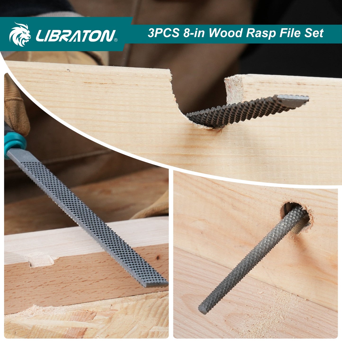 Libraton 3PCS Woodworking Rasp Kit: Flat, Round, Half-Round