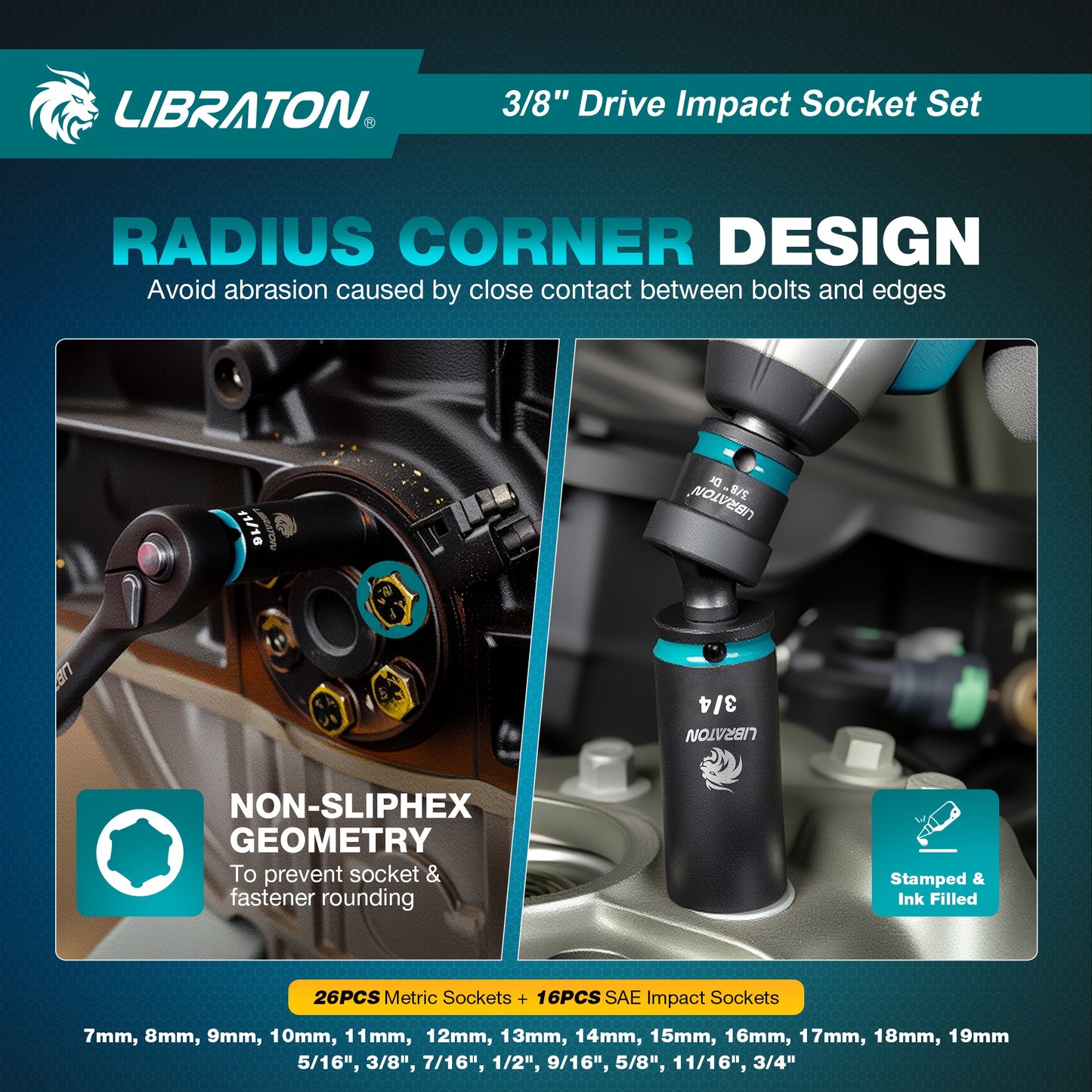 Libraton 90PCS 3/8" Drive Master Impact Socket & Ratchet Set