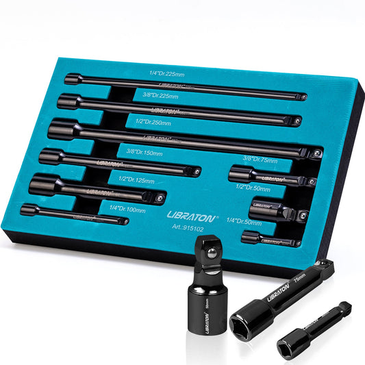 Libraton 9PCS Wobble Extension Set, 1/4" 3/8" 1/2" Drive Socket Extensions