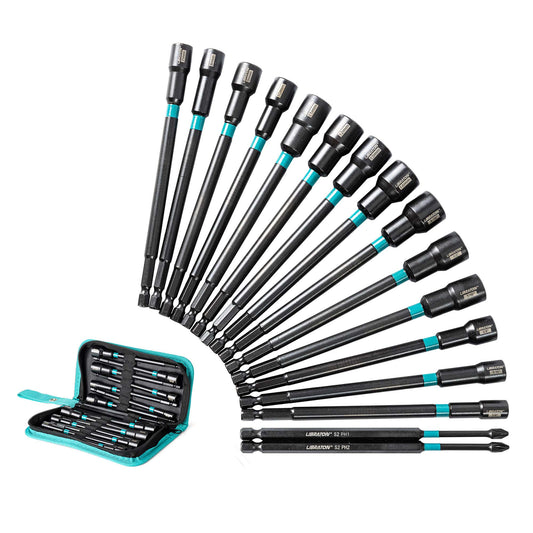 Libraton 16PCS Magnetic Nut Driver Set, 6" Long Metric & SAE Nut Drivers with PH Bits & Storage Bag
