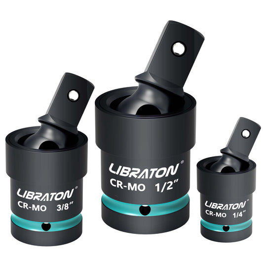 Libraton 3-Piece Impact Swivel Socket Set – 1/4", 3/8", 1/2" Drive, Cr-Mo Flex Joints