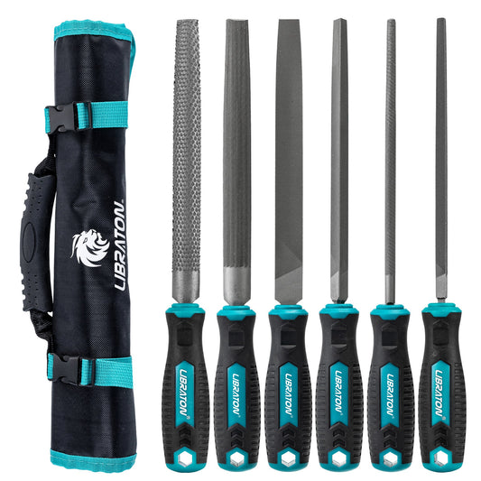 Libraton 8" High-Carbon Steel File Set, 6PCS (5 Metal Files & 1 Wood Rasp)