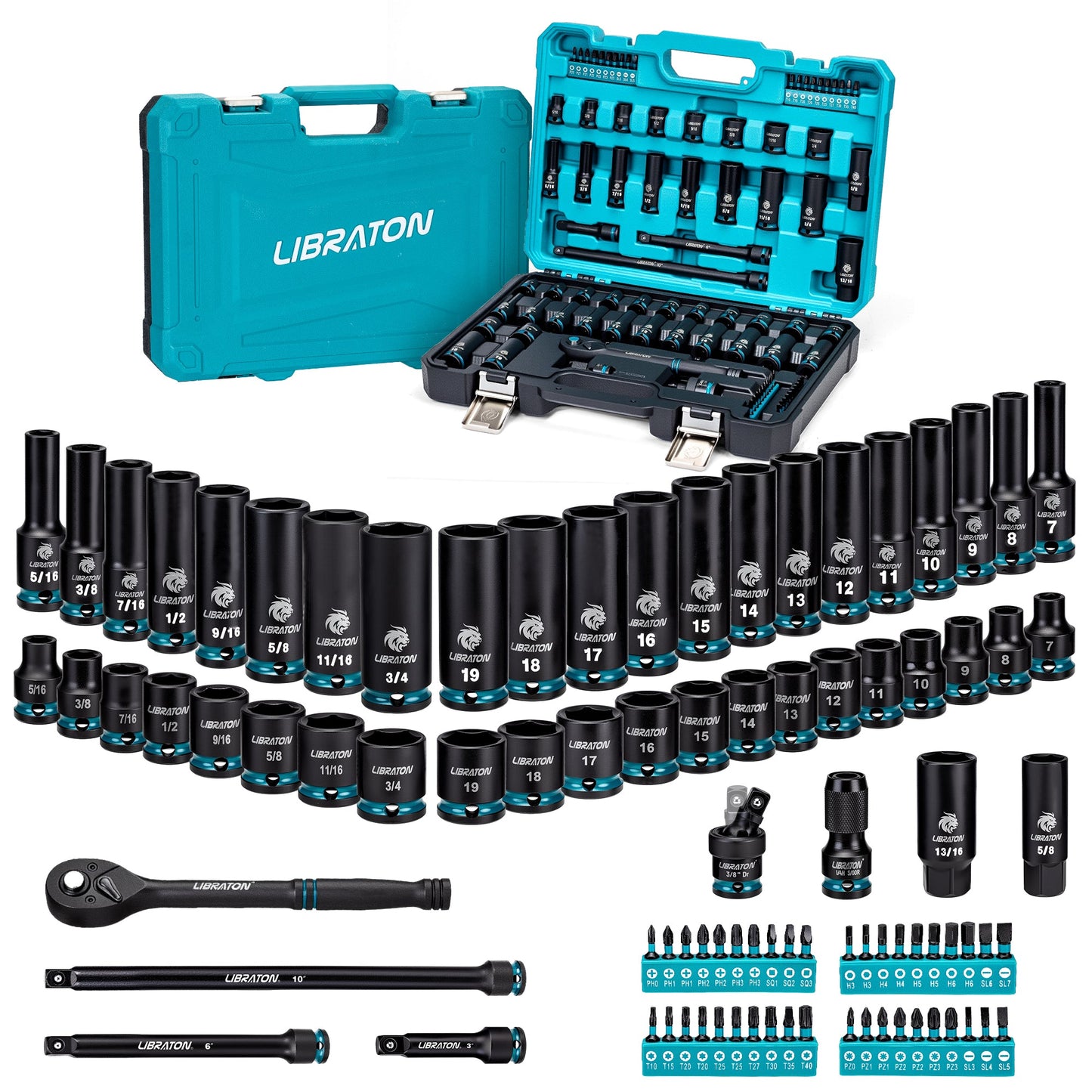 Libraton 90PCS 3/8" Drive Master Impact Socket & Ratchet Set