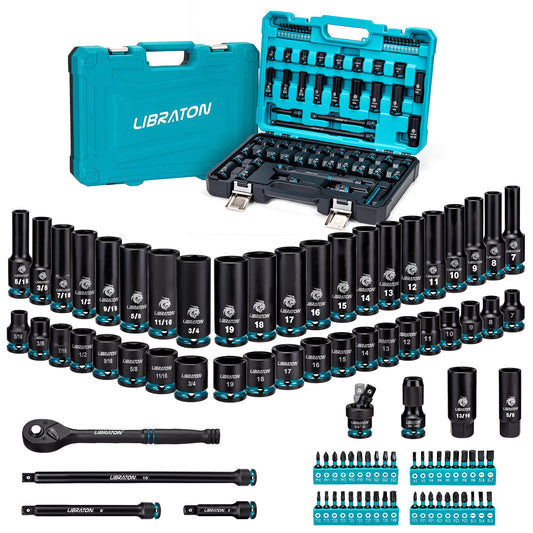 Libraton 90PCS 3/8" Drive Master Impact Socket & Ratchet Set