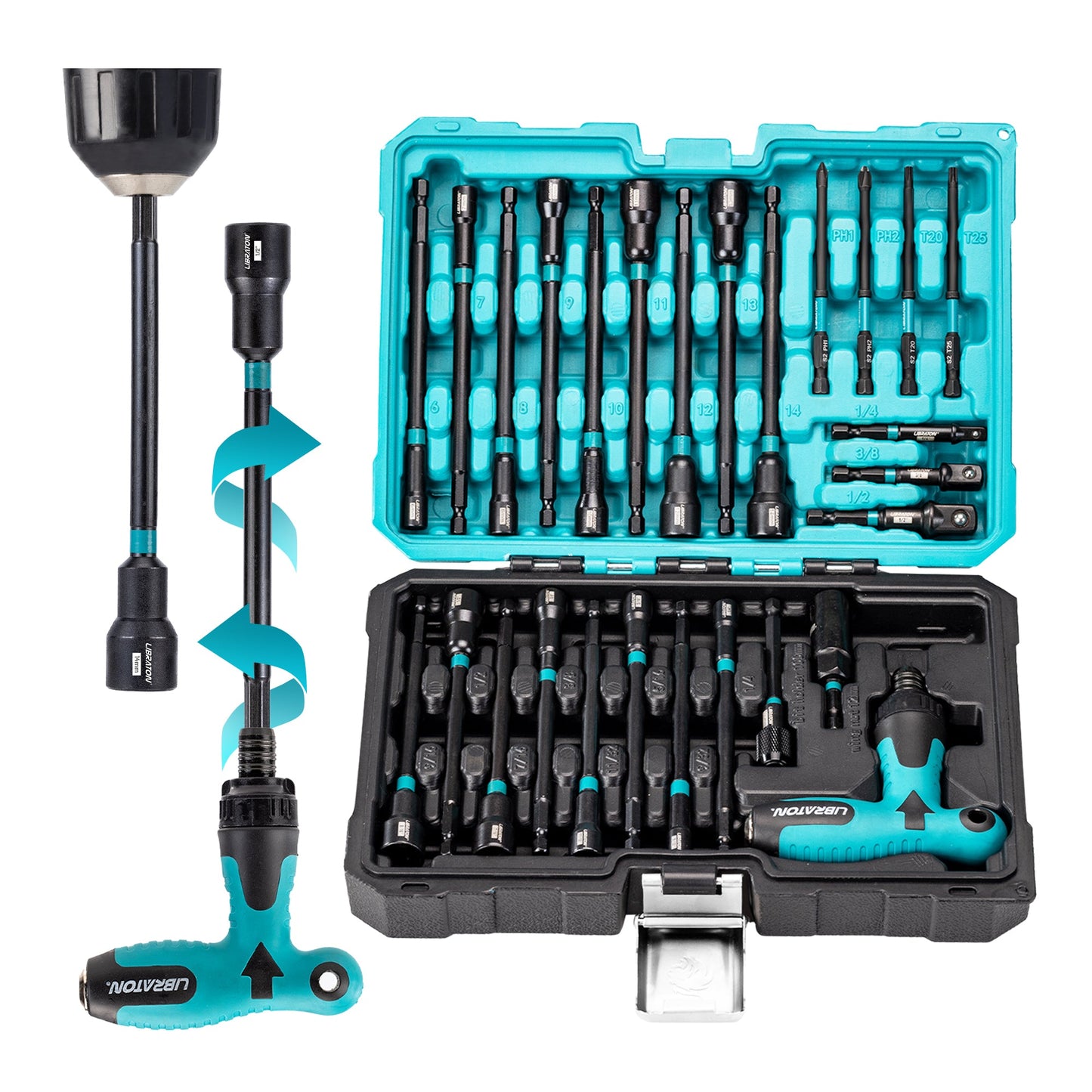 LIBRATON 27-Piece Magnetic Nut Driver Kit – SAE & Metric, Ratcheting T-Handle, Impact-Ready
