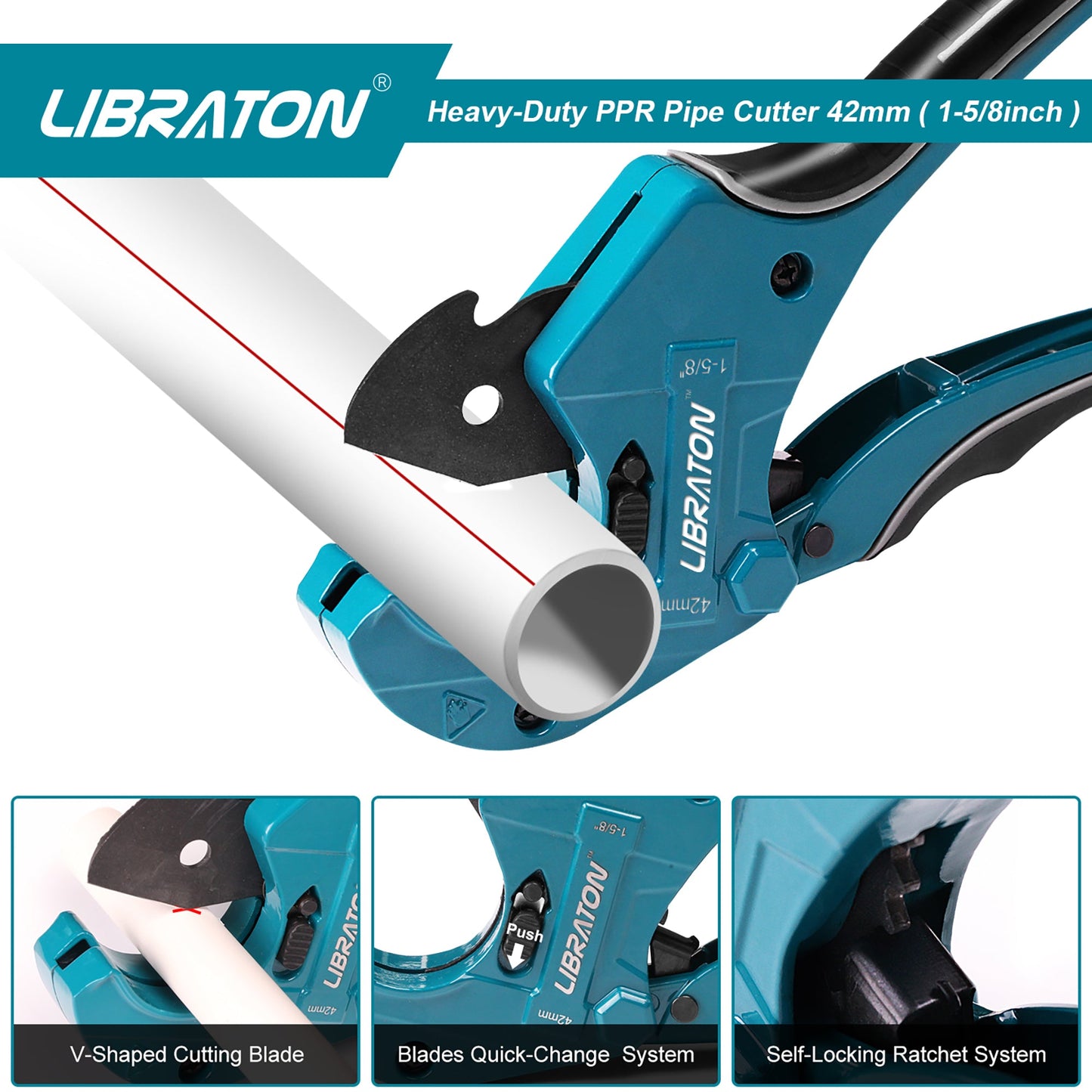 Libraton PVC Cutter – 1-5/8", Ratchet Action, 3 Spare Blades