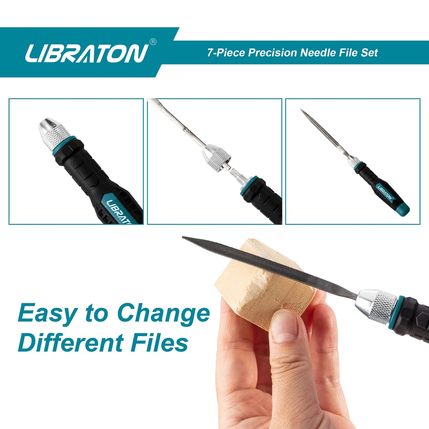 Libraton 6PCS Interchangeable Needle File Set with Quick-Release Handle