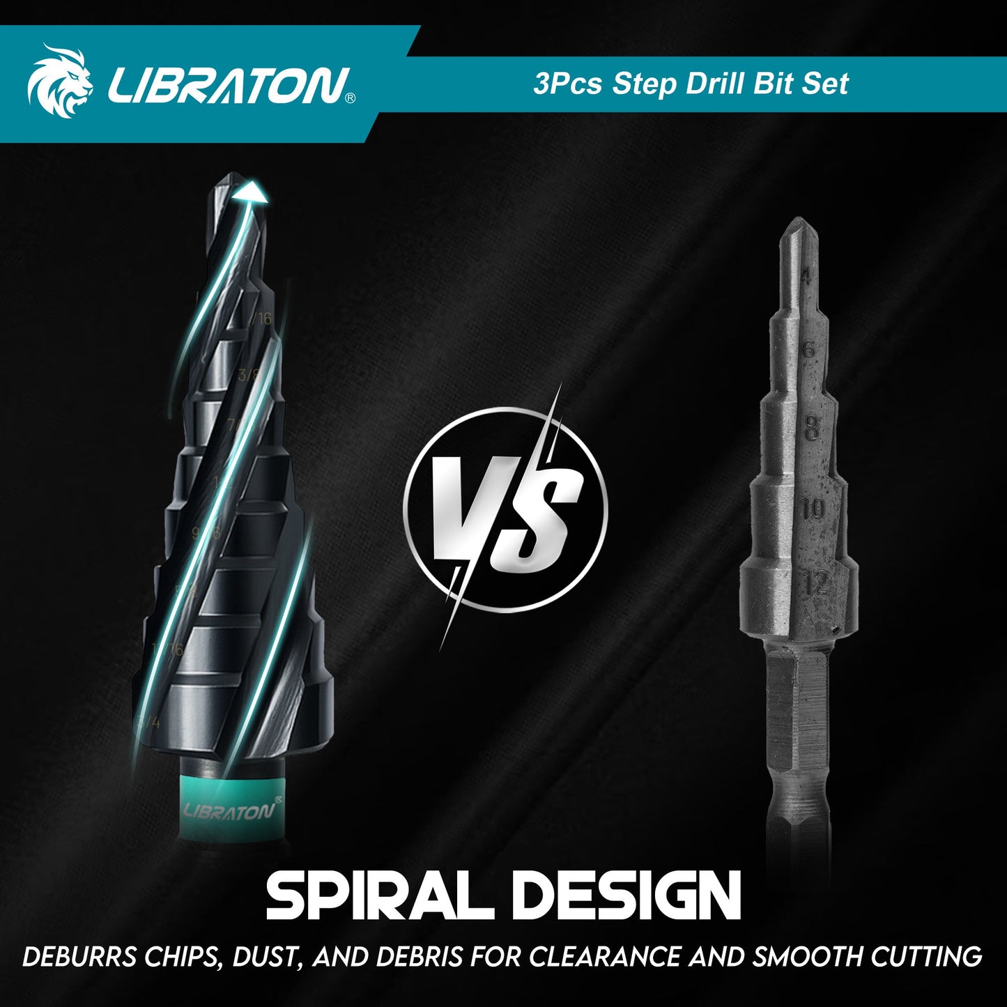 Libraton 3PCS M35 Cobalt Step Drill Bit Set with Four Spiral Flute, AlTiN Coated