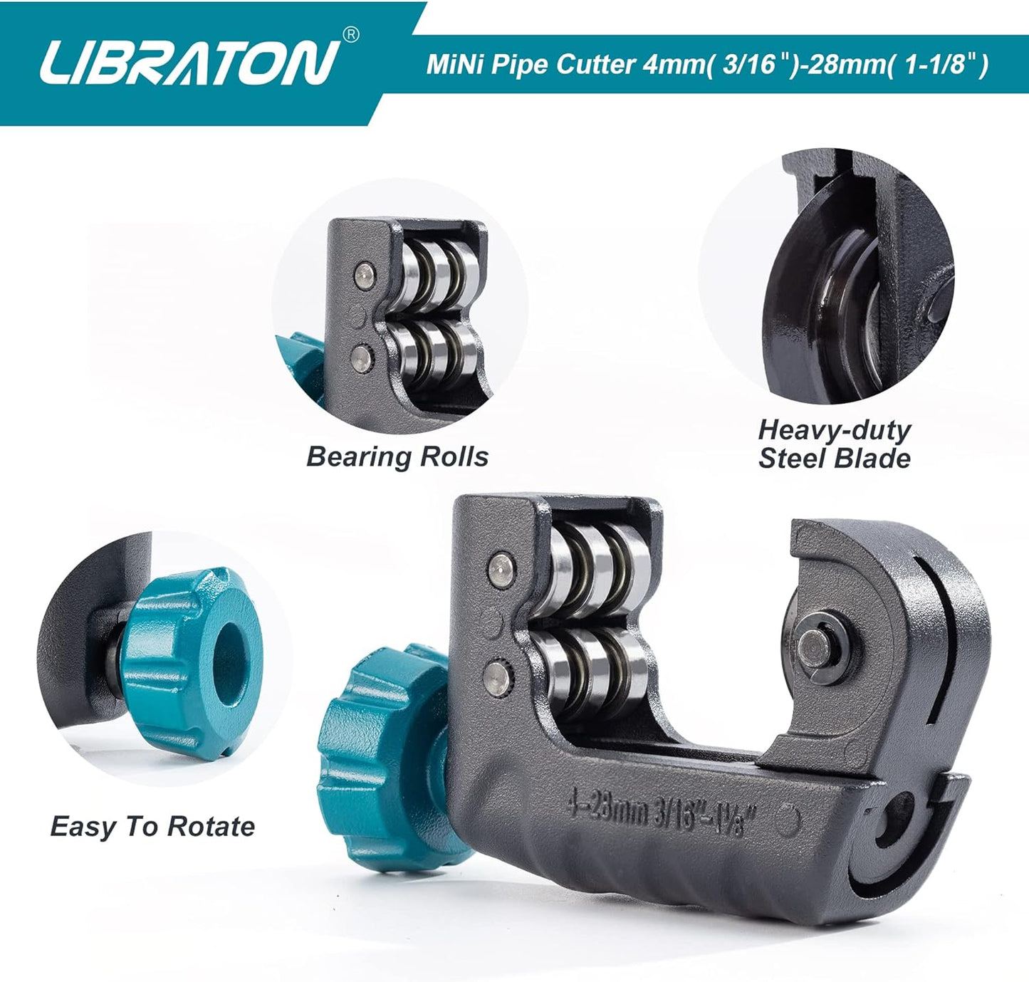Libraton Mini Tubing Cutter 3/16"–1-1/8" with Deburrer
