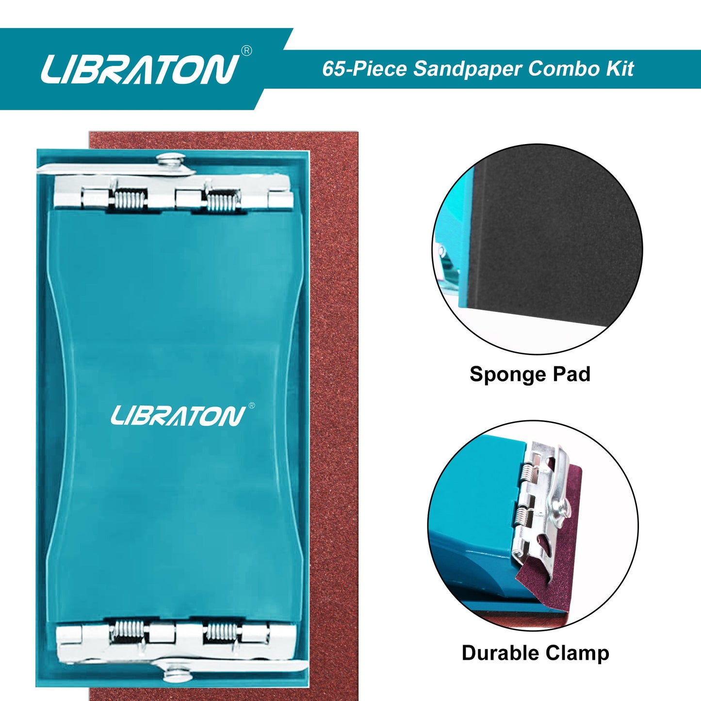 Libraton 65PCS Sandpaper Assortment Kit with Sanding Block & Sponges