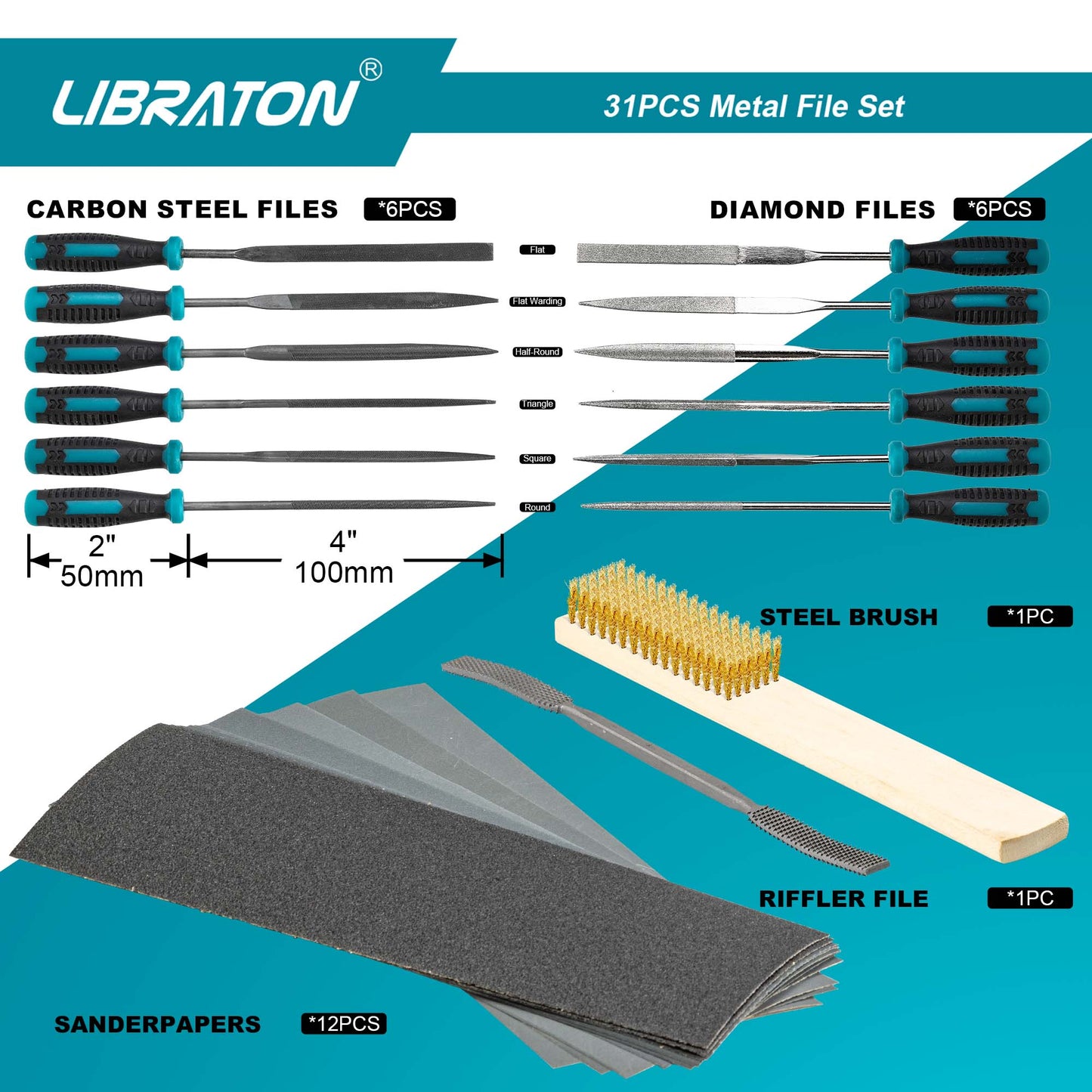 Libraton 31-Piece File Set – Needle & Riffler Files, Sandpapers, Brush, Case