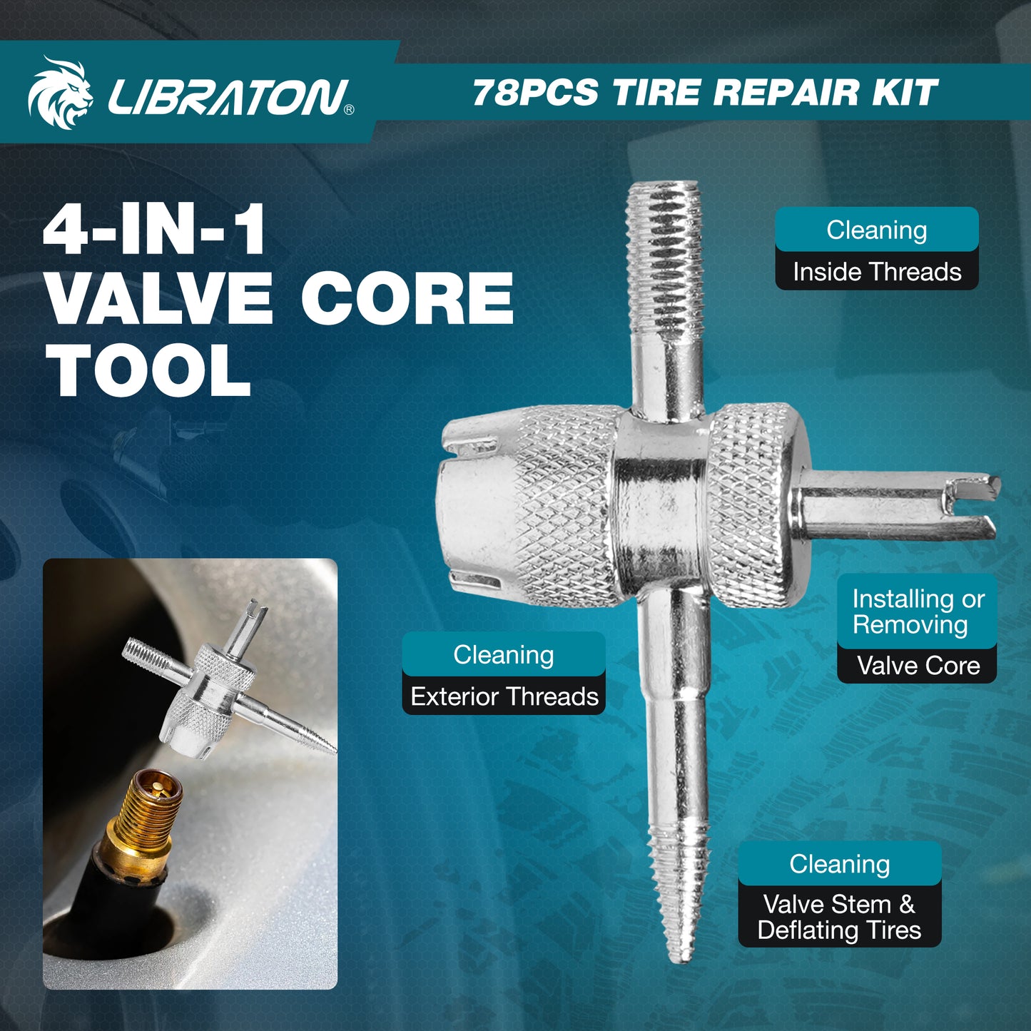 Libraton 78PCS Heavy-Duty Tire Repair Kit for Cars, Trucks, SUVs, ATVs & Motorcycles | Tubeless Tire Plug Kit