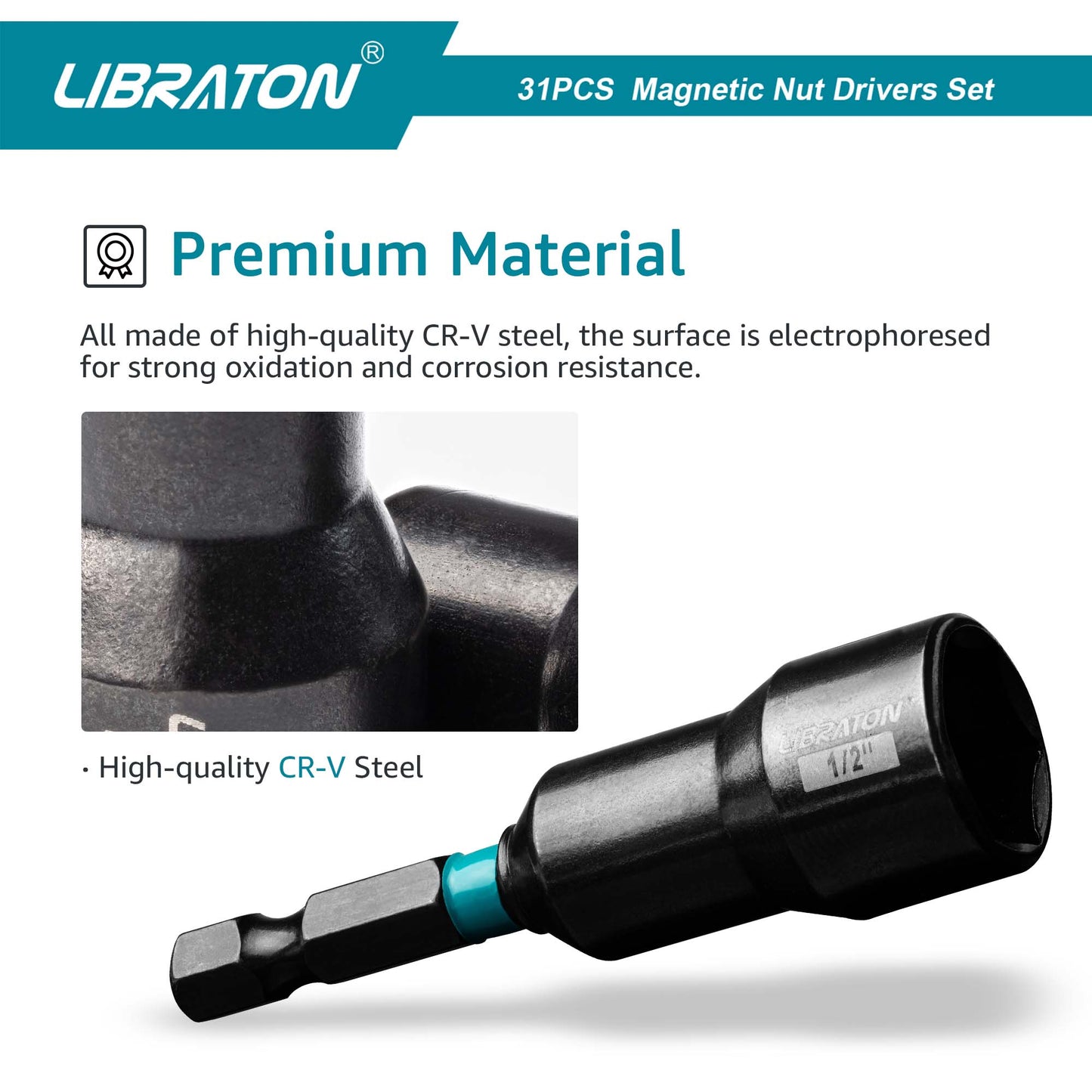 Libraton 31PCS Magnetic Nut Driver & Impact Bit Set, Metric & SAE