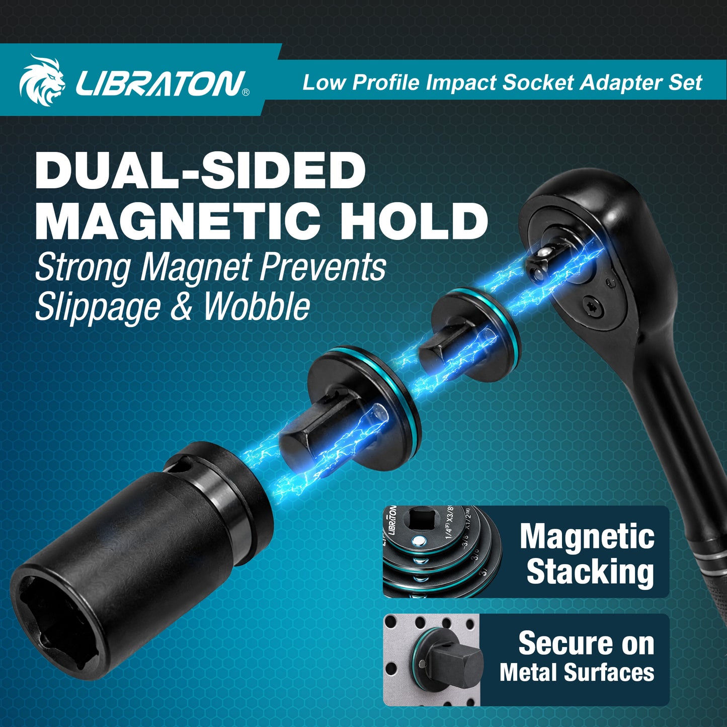 Libraton 5PCS Low Profile Impact Socket Adapter Set | Magnetic Drive Converter Kit for Tight Spaces