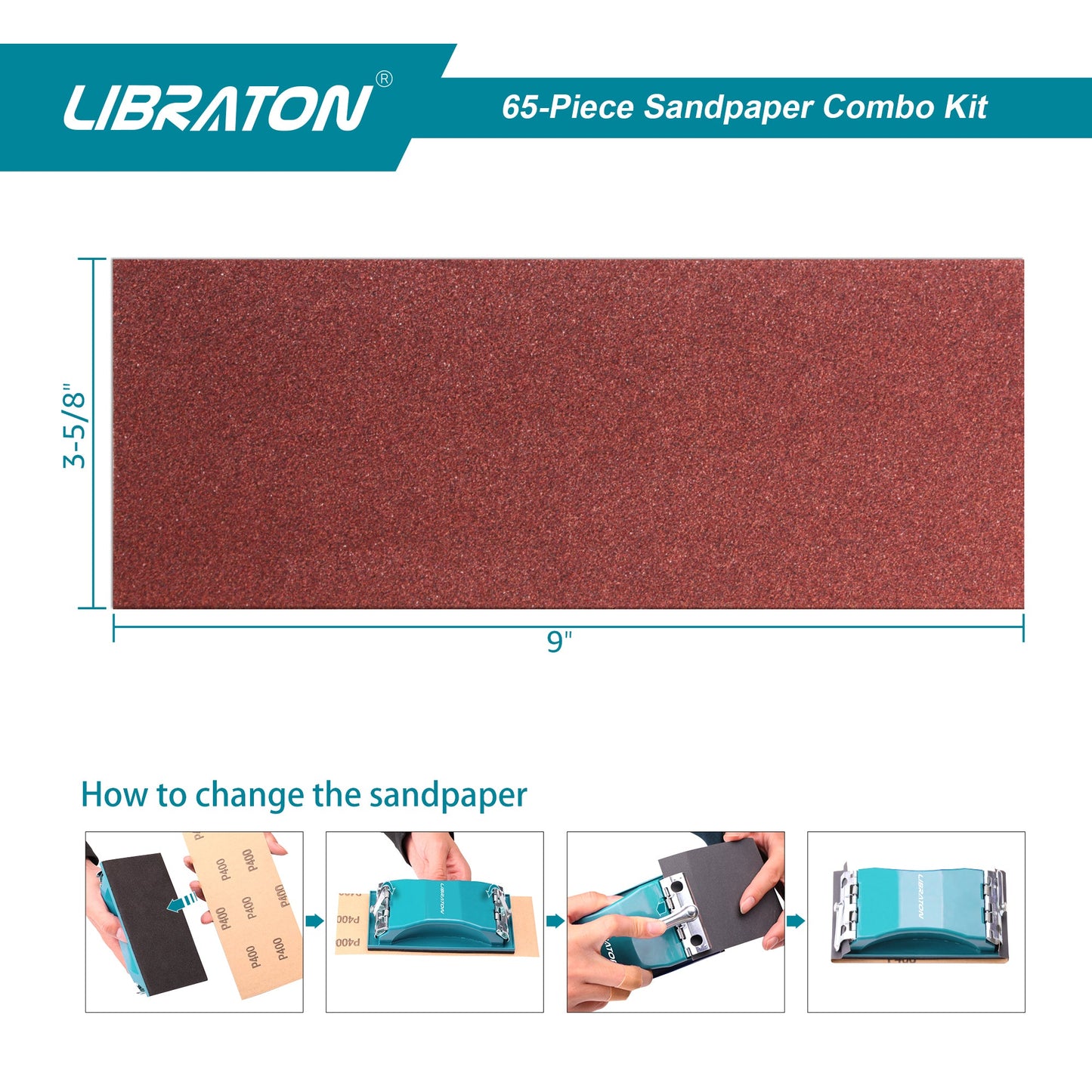Libraton 65PCS Sandpaper Assortment Kit with Sanding Block & Sponges