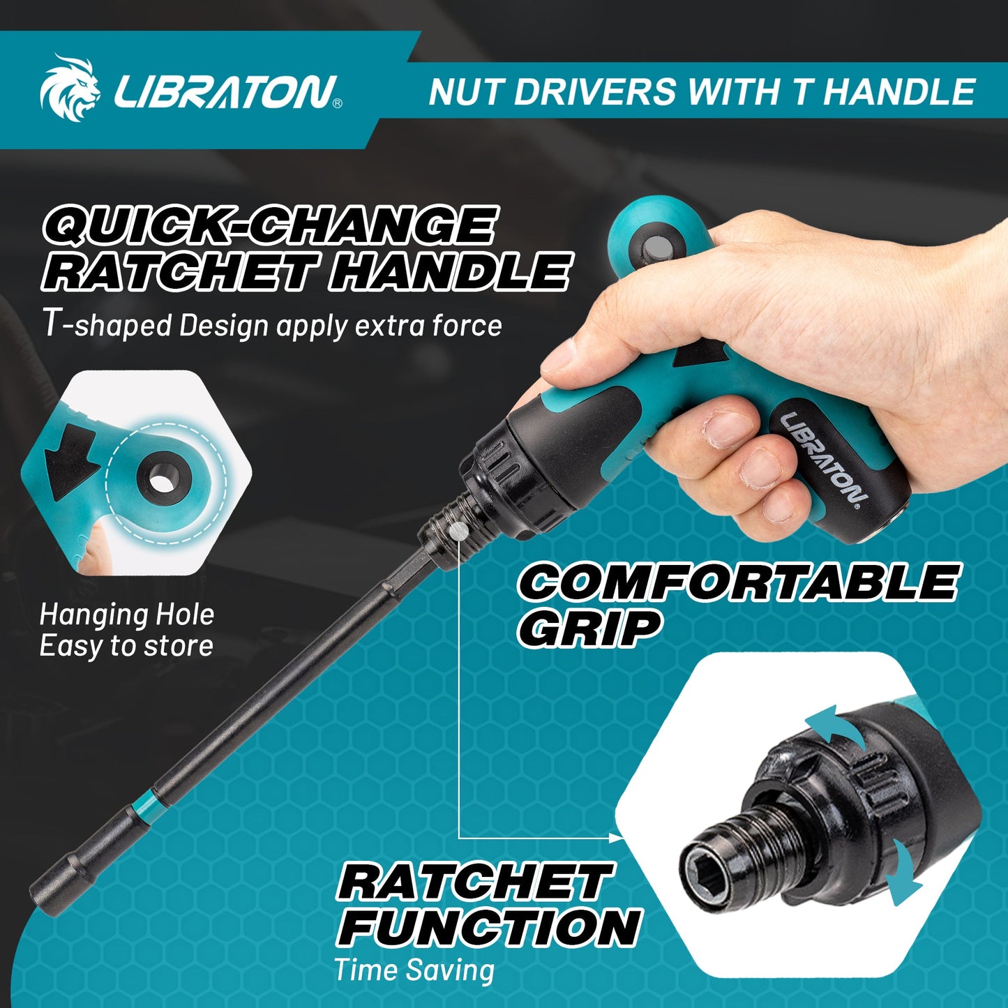 LIBRATON 27-Piece Magnetic Nut Driver Kit – SAE & Metric, Ratcheting T-Handle, Impact-Ready