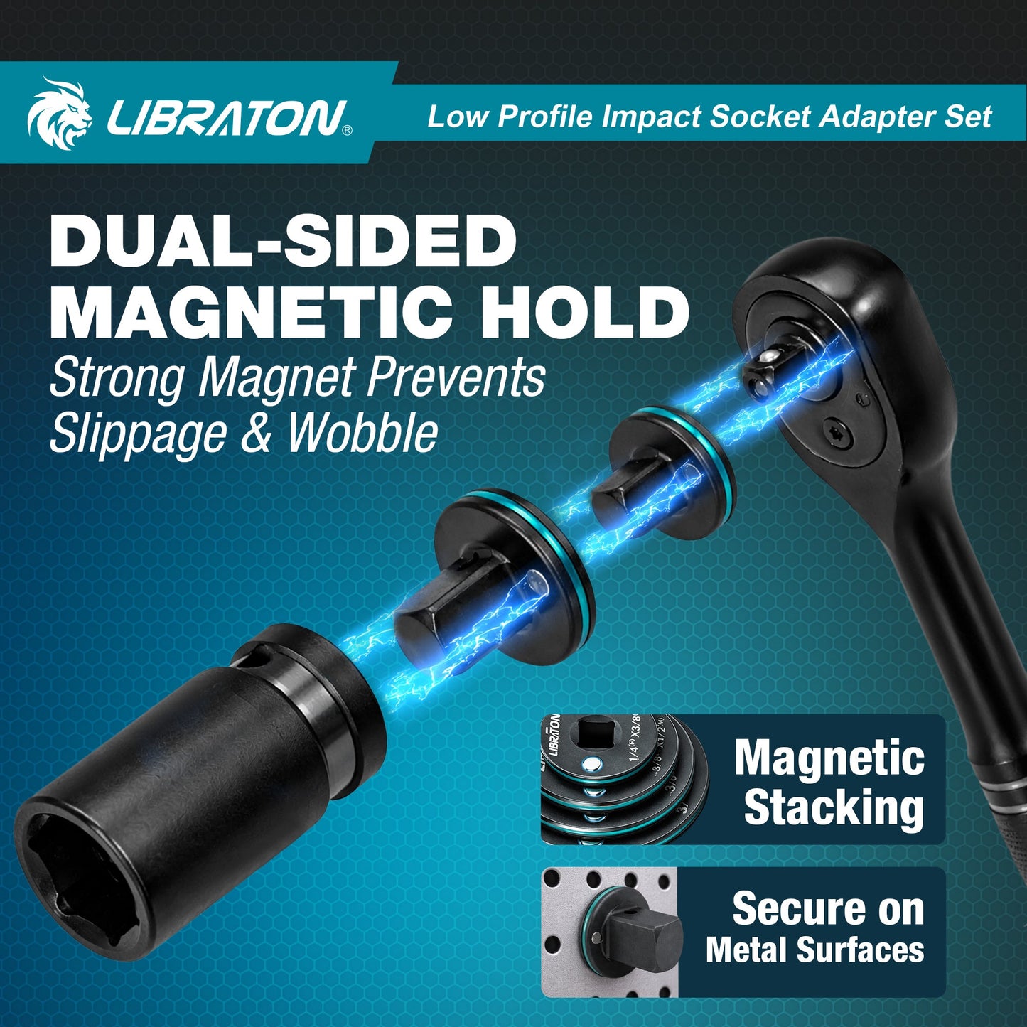 Libraton 5PCS Low Profile Impact Socket Adapter Set, Magnetic Drive Converter