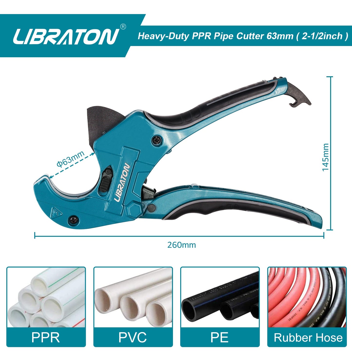 Libraton Heavy-Duty Ratchet Cutter – Up to 2-1/2", for PVC, PEX, PPR