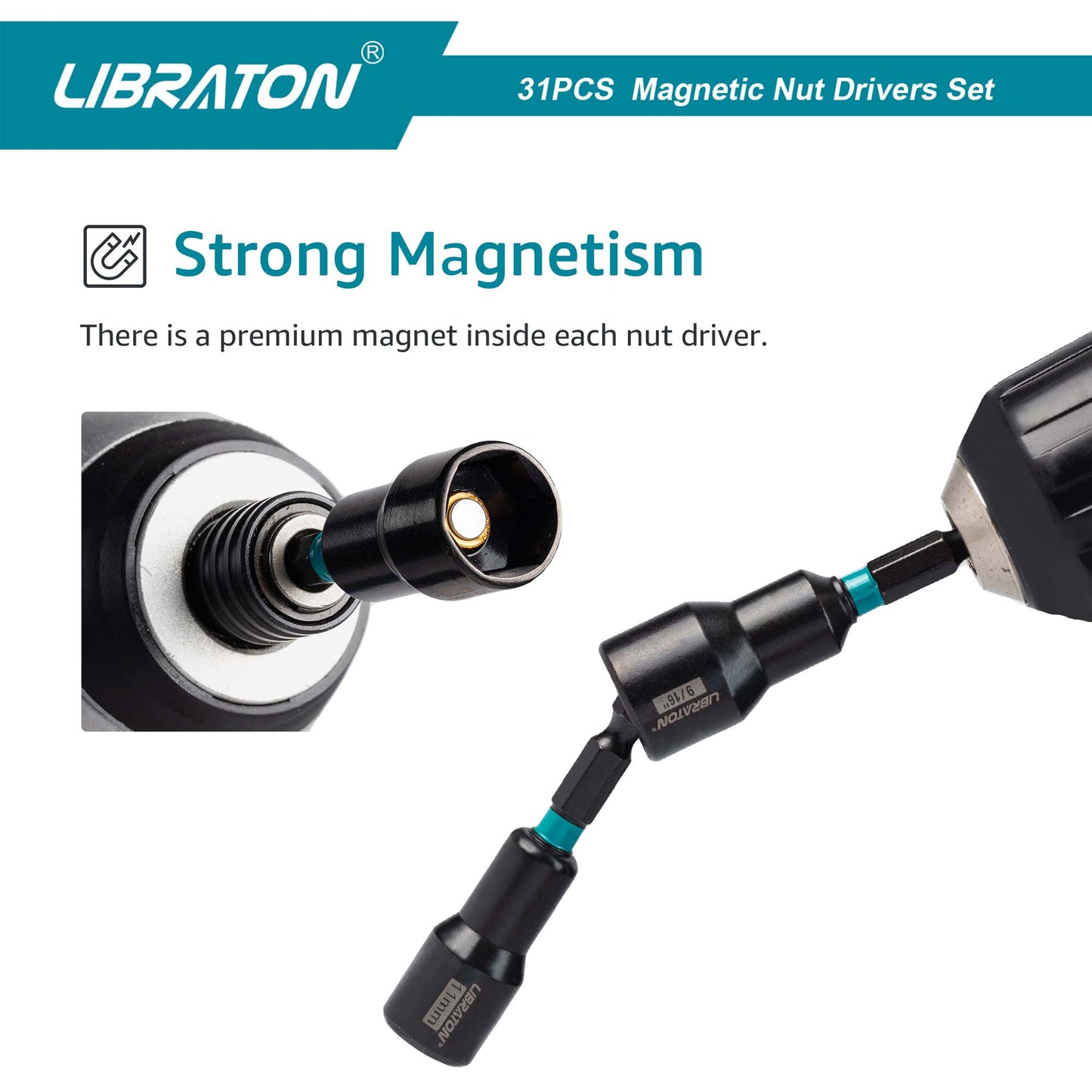 Libraton 31PCS Magnetic Nut Driver & Impact Bit Set, Metric & SAE