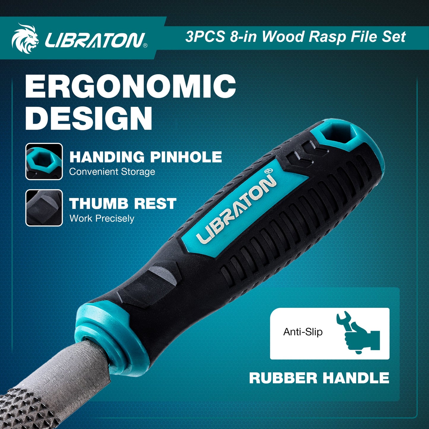 Libraton 3PCS Woodworking Rasp Kit: Flat, Round, Half-Round