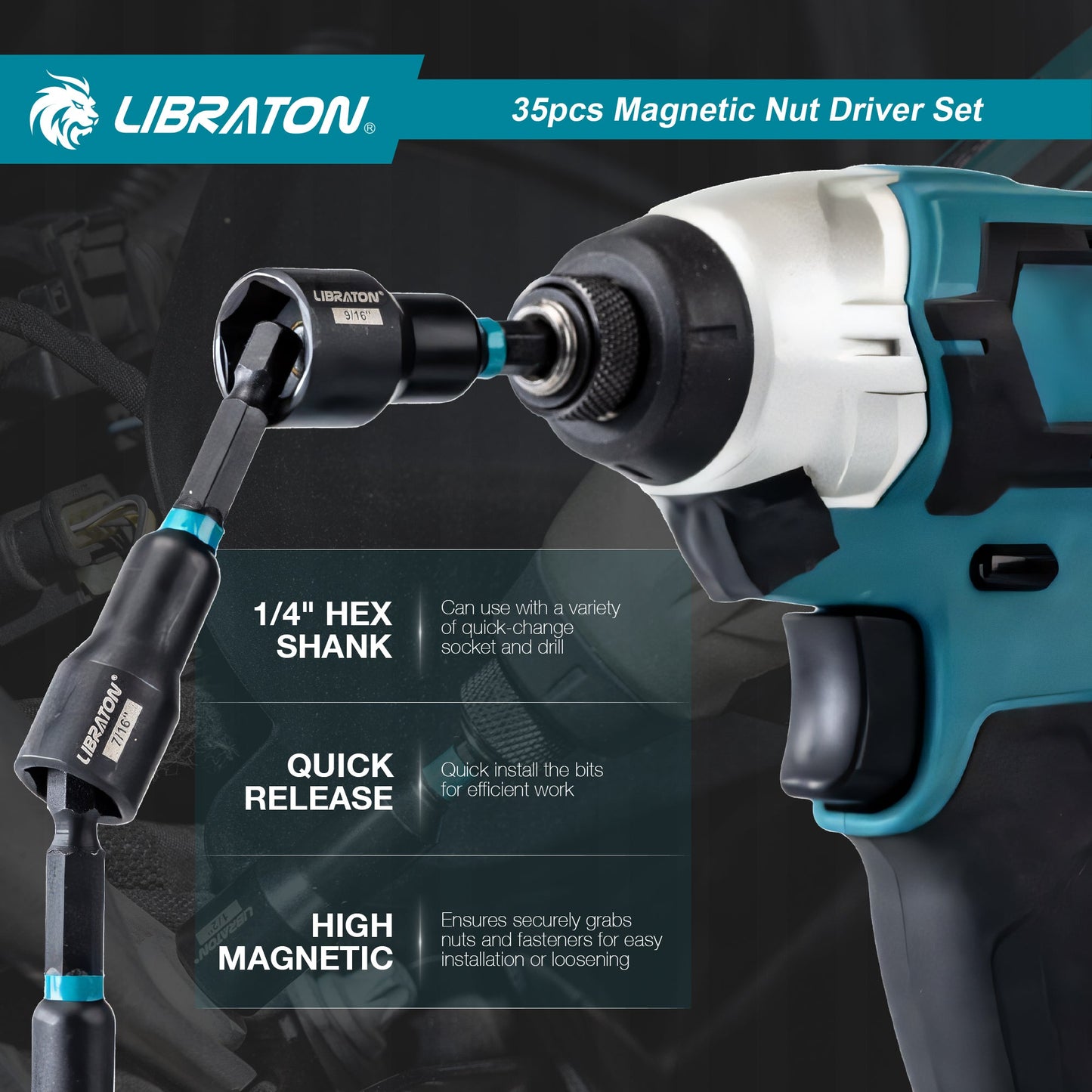 LIBRATON 35-Piece Magnetic Nut Driver Bit Set