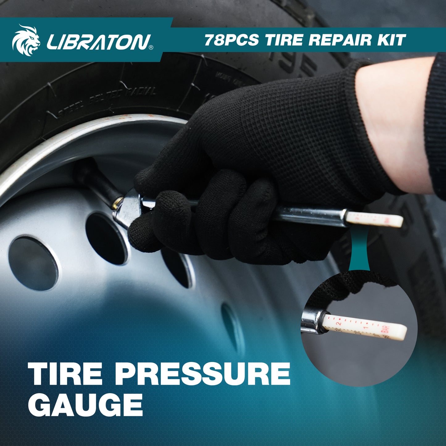 Libraton 78PCS Heavy-Duty Tire Repair Kit for Cars, Trucks, SUVs, ATVs & Motorcycles | Tubeless Tire Plug Kit