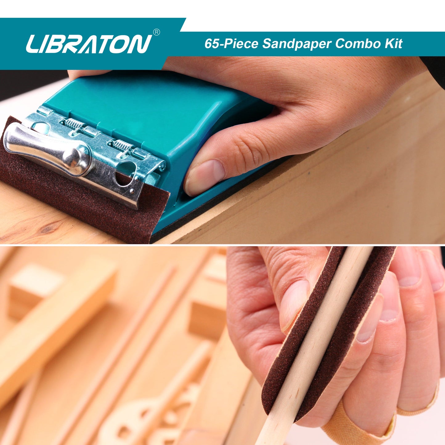 Libraton 65PCS Sandpaper Assortment Kit with Sanding Block & Sponges