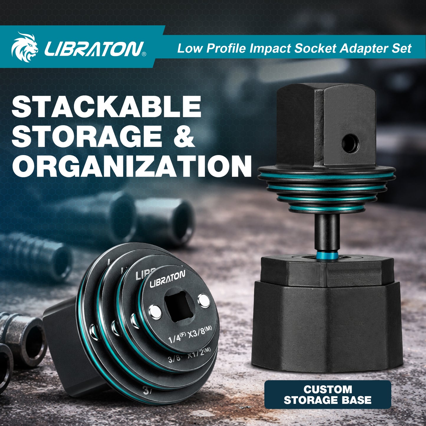 Libraton 5PCS Low Profile Impact Socket Adapter Set | Magnetic Drive Converter Kit for Tight Spaces