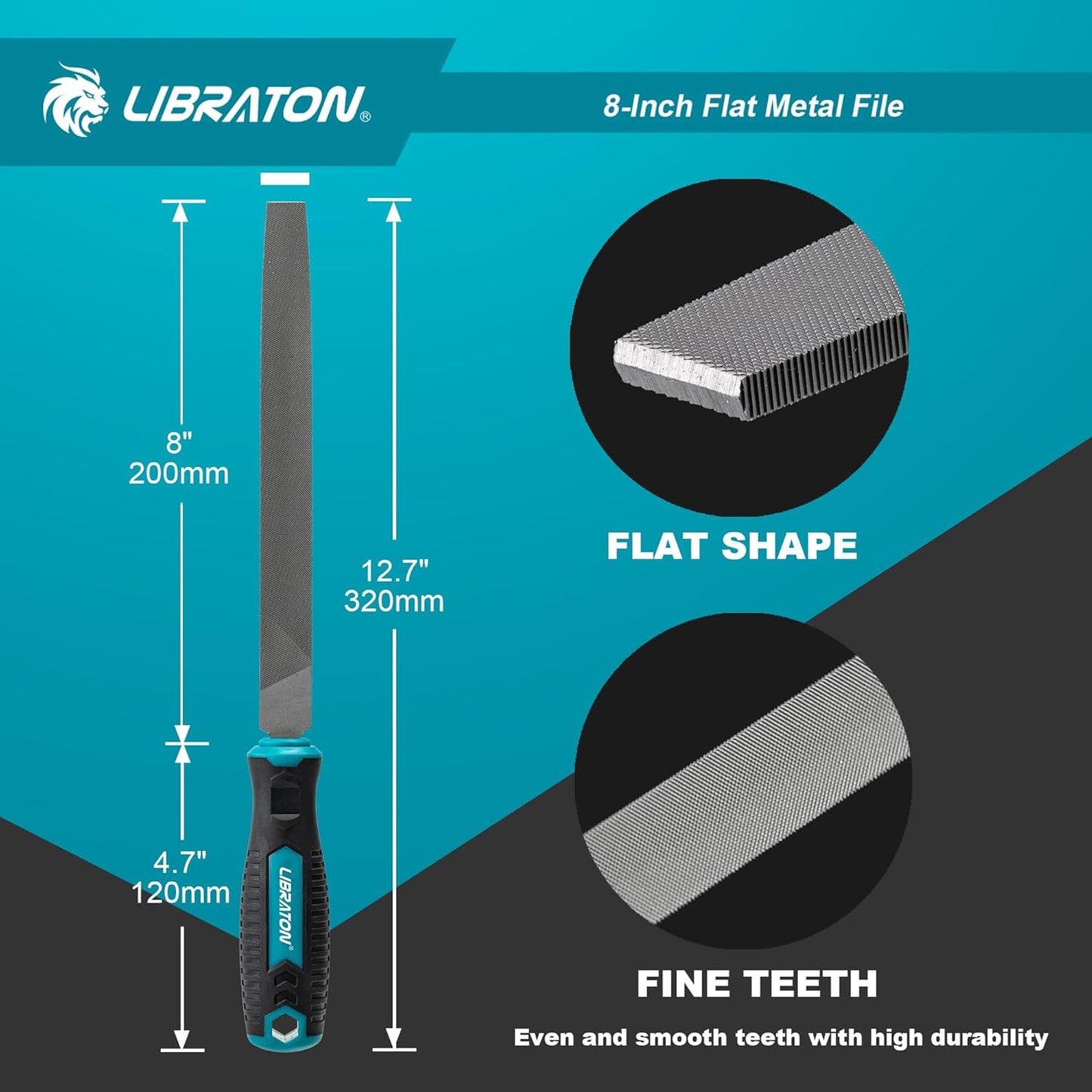 Libraton 8-Inch Professional Flat Metal File, T12 High-Carbon Steel