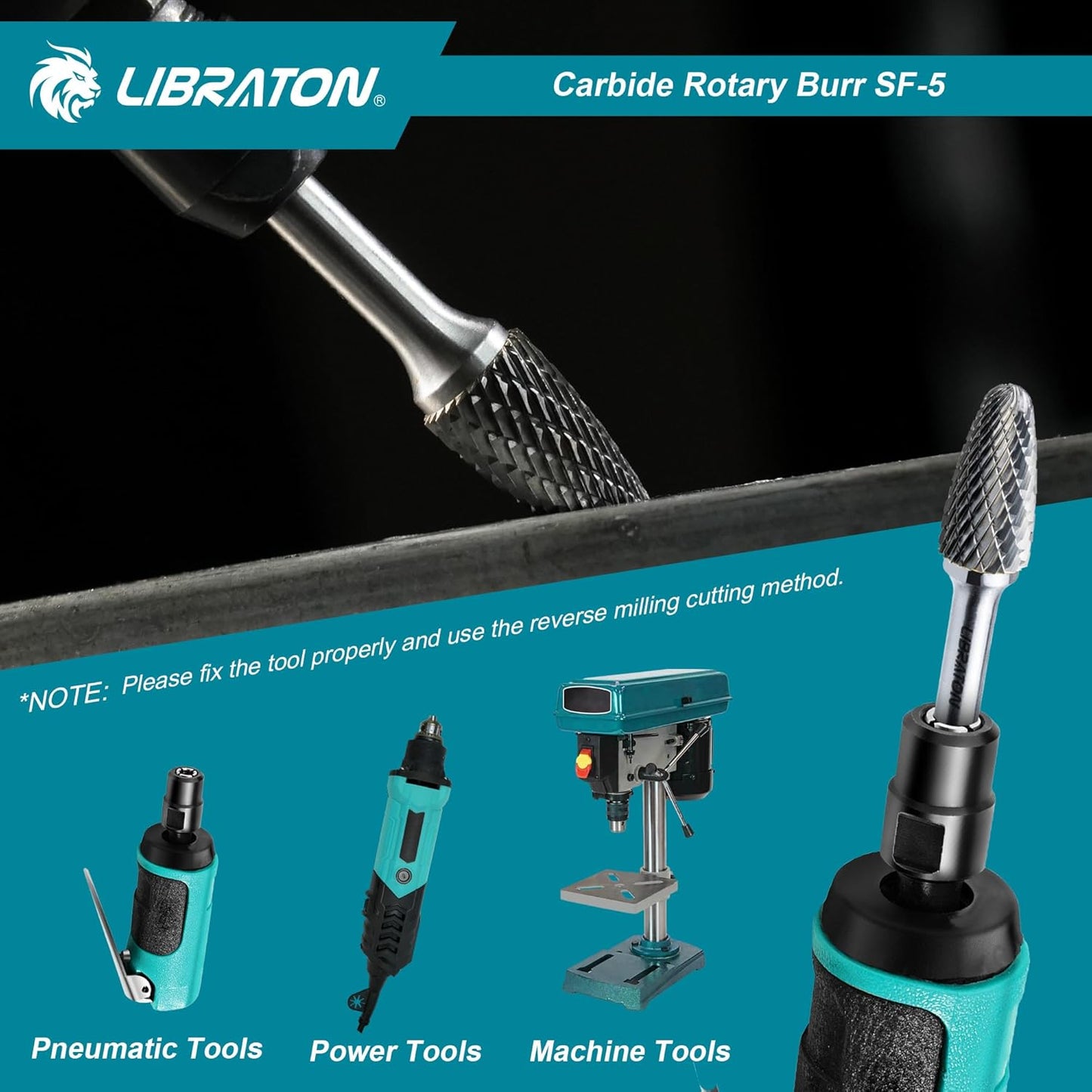 Libraton SF-5 Carbide Burr, 1/4" Shank Double Cut Tungsten Rotary Bit