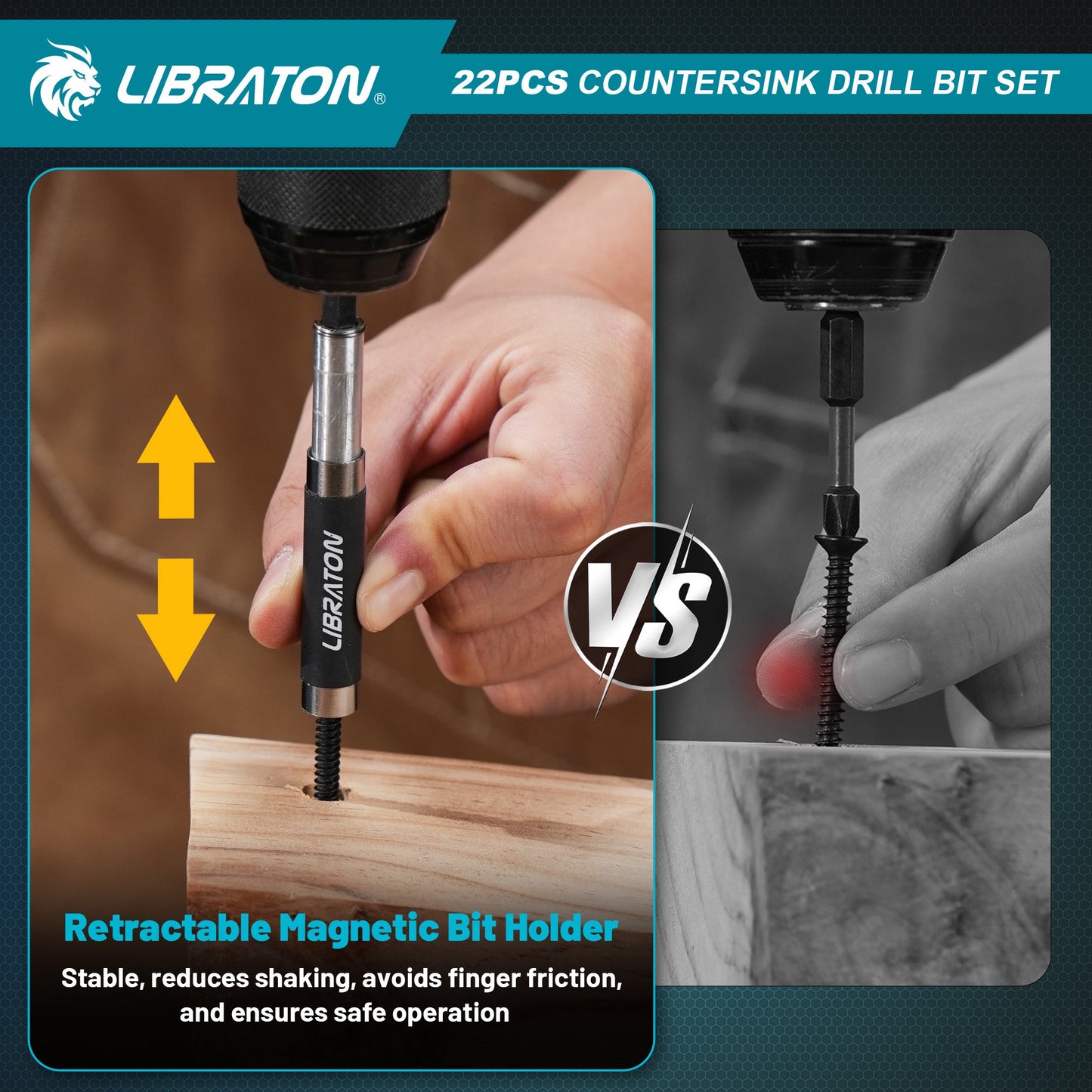 Libraton 22PCS Adjustable Countersink Drill Bit Set, #4 #6 #8 #10 #12