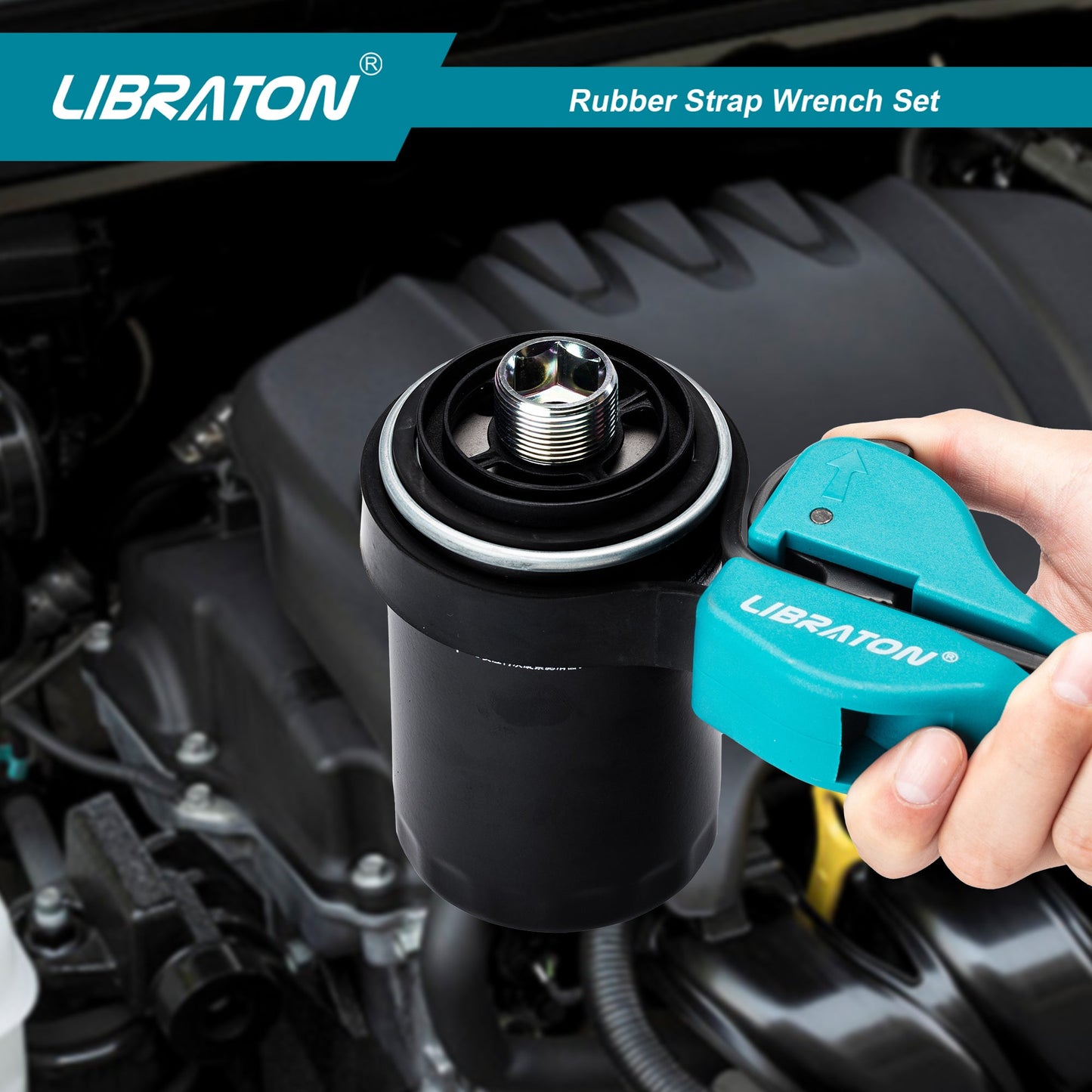 Libraton 2PCS Adjustable Strap Wrench Set, Rubber Wrench Tools for Oil Filter & Jar Opener