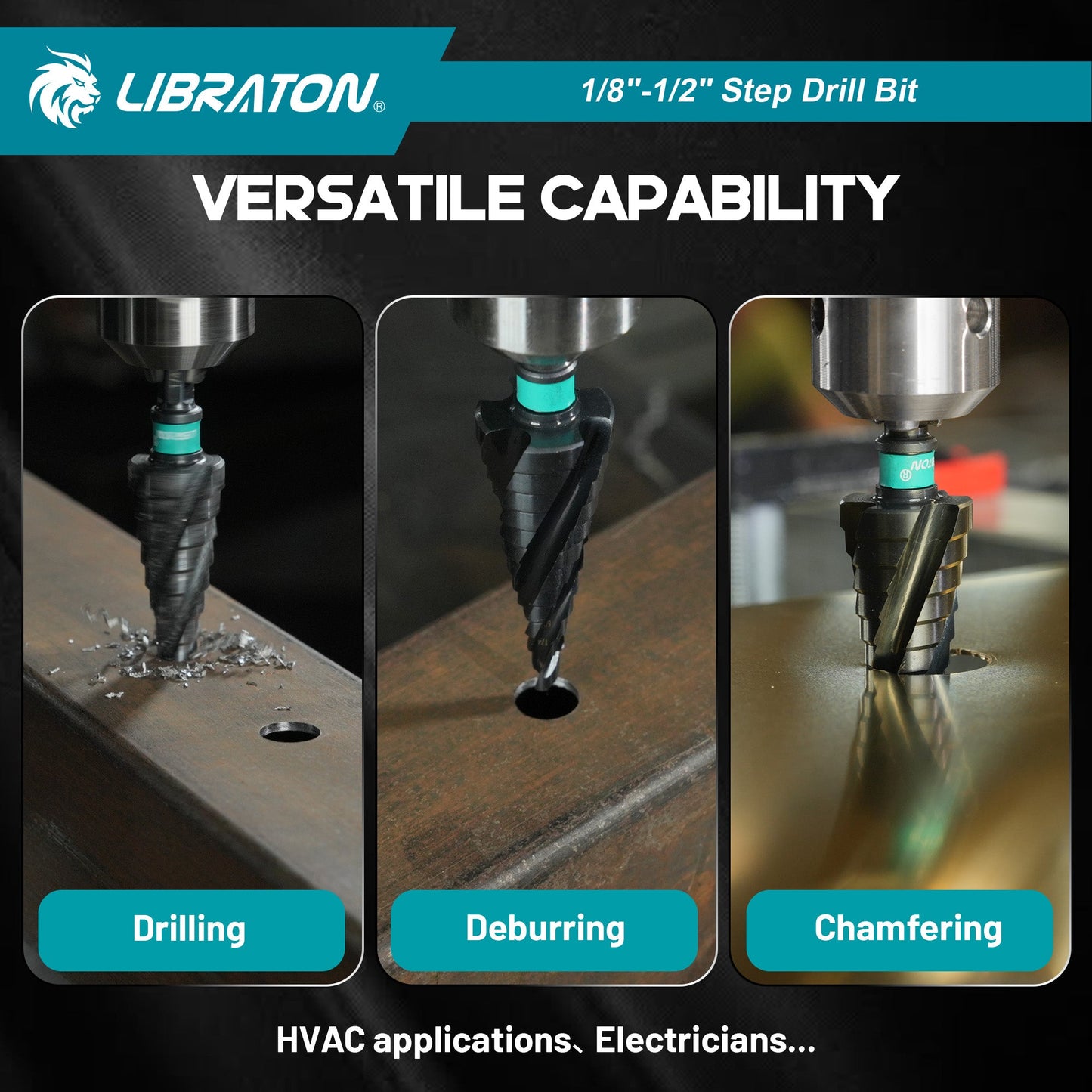 Libraton M35 Cobalt Step Drill Bit 1/8"-1/2", Four Spiral Flute Unibit