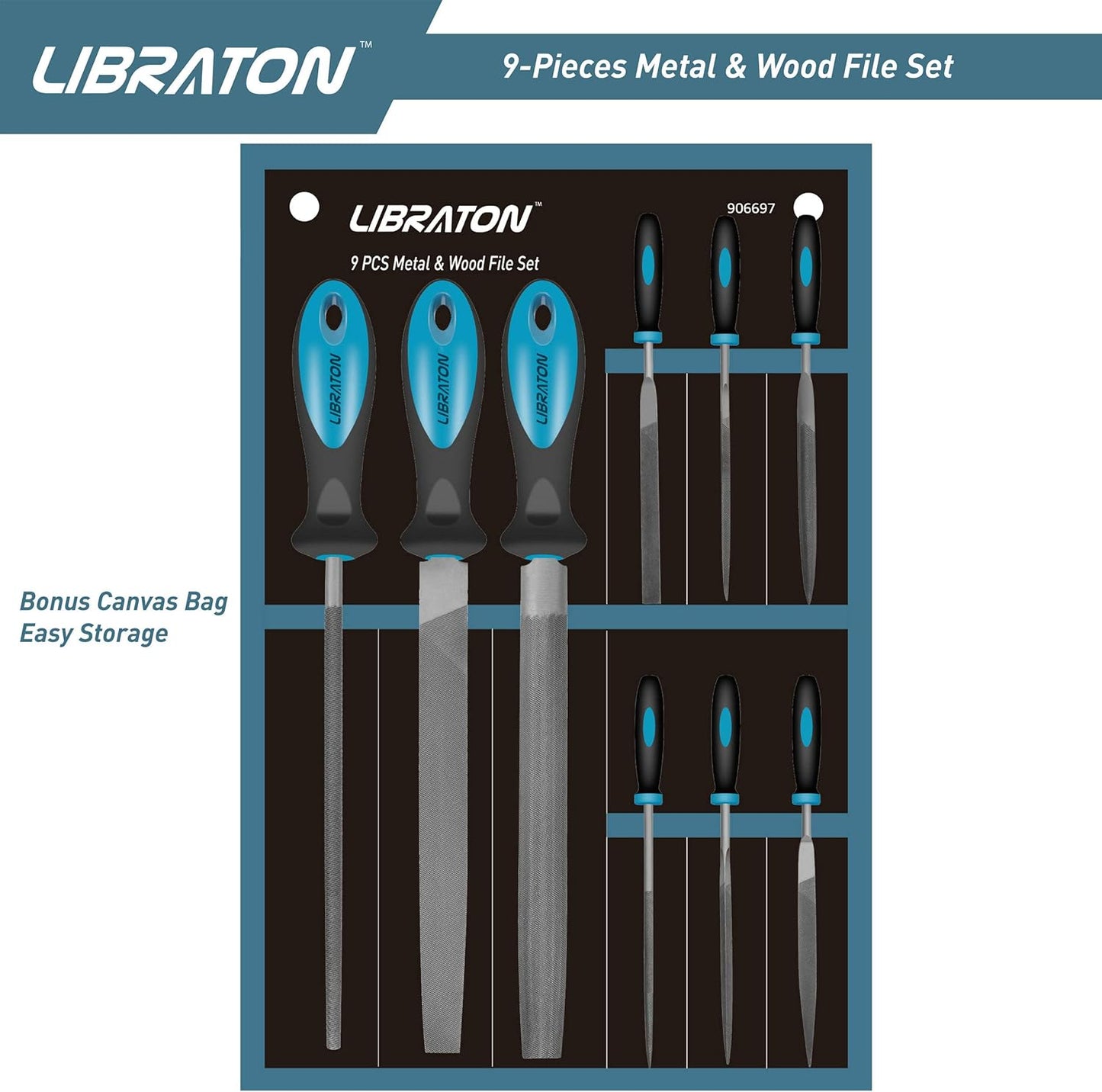 LIBRATON Metal Files - 9pc Set, Needle, Flat, Round, Half-Round Files for Metal & Woodworking