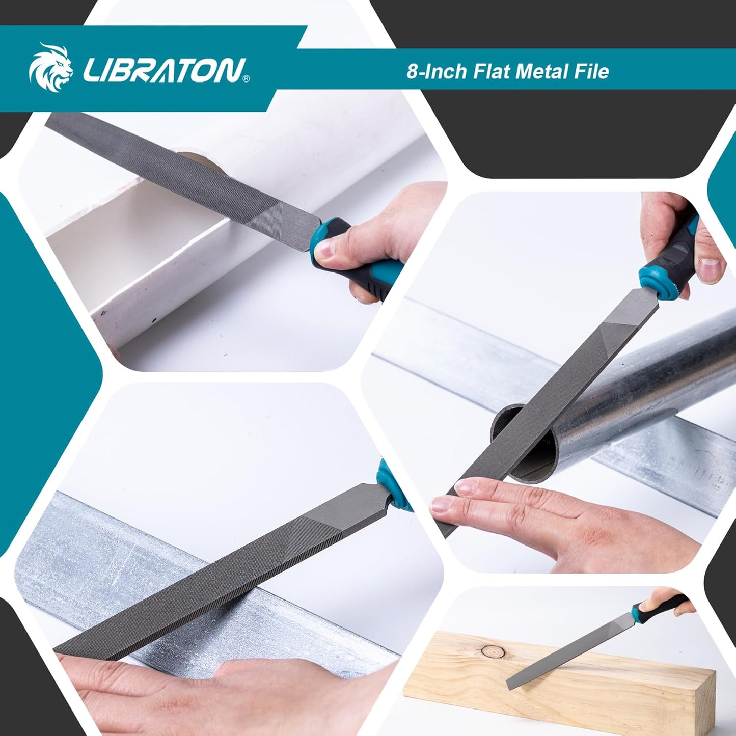 Libraton 8-Inch Professional Flat Metal File, T12 High-Carbon Steel