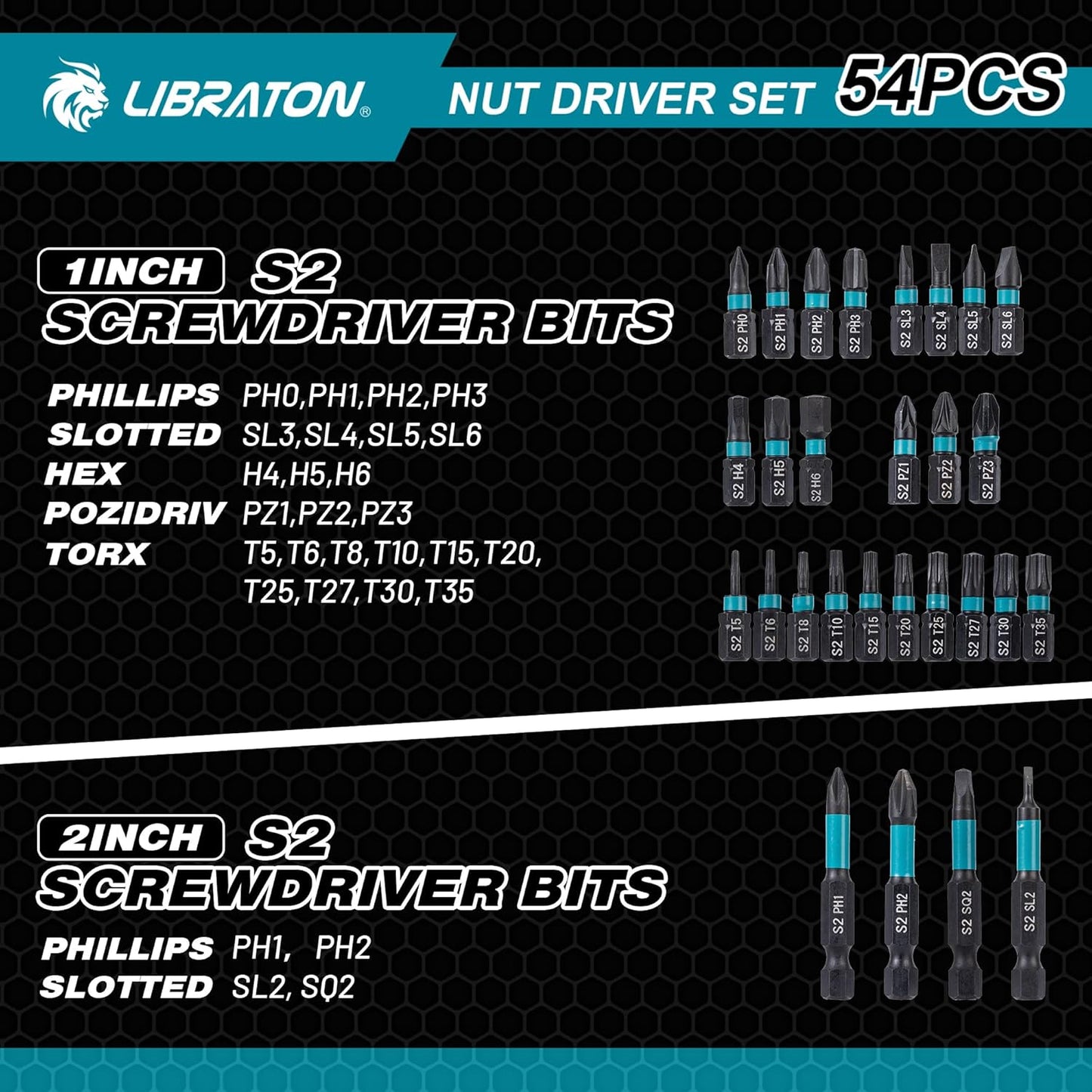 LIBRATON 54PCS Nut Driver Set – Magnetic + Bits