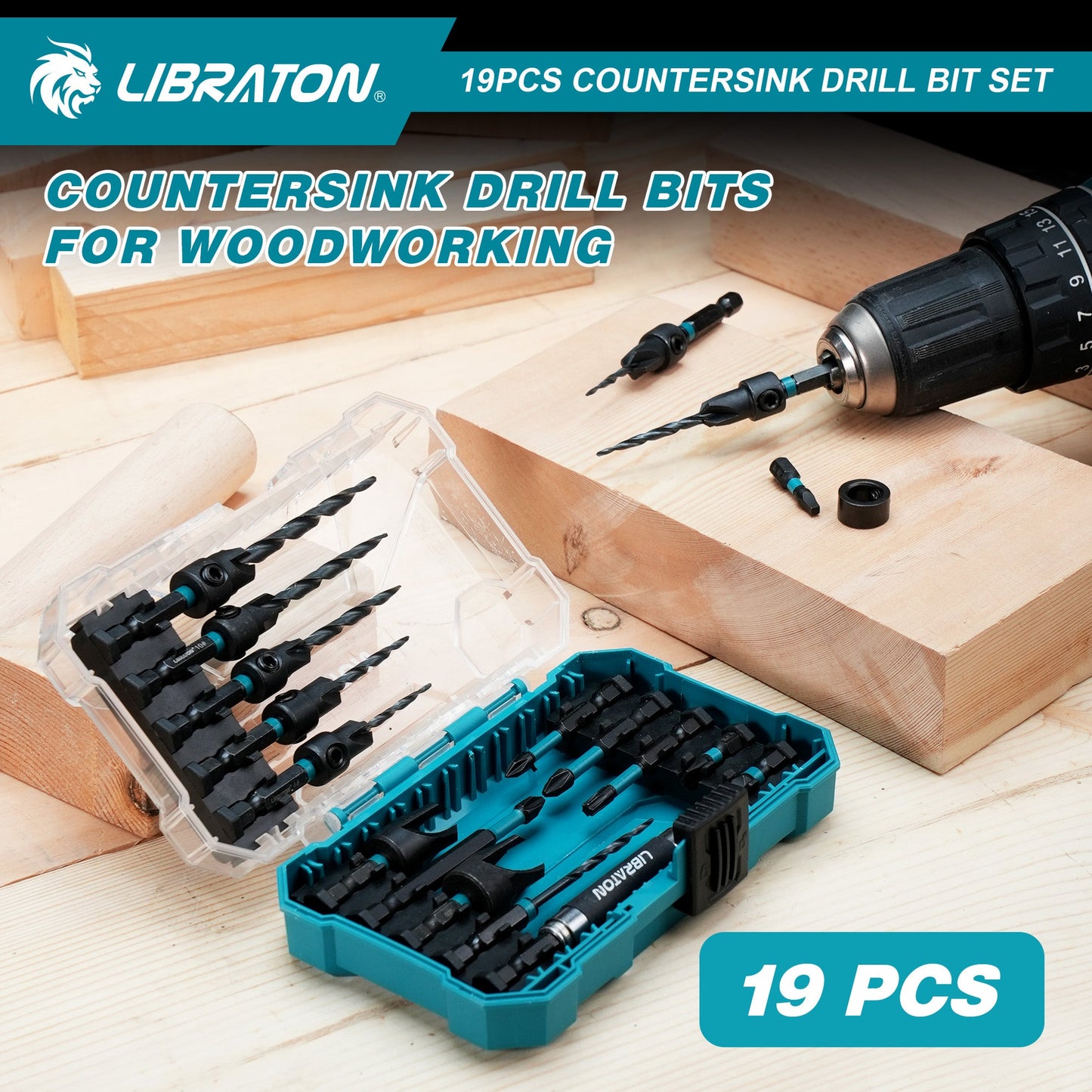 Libraton 19PCS Tapered Countersink Drill Bit Set for Woodworking