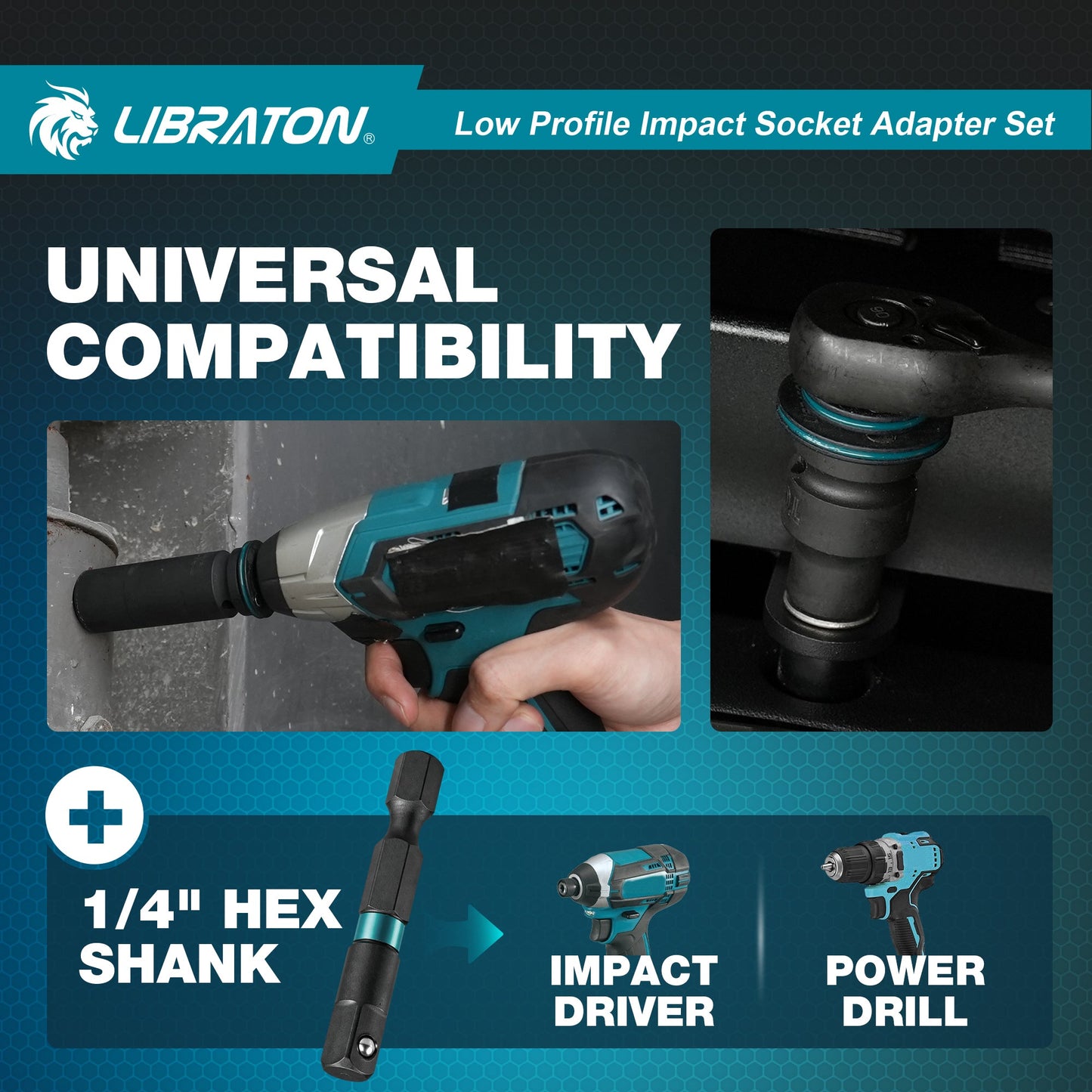 Libraton 5PCS Low Profile Impact Socket Adapter Set, Magnetic Drive Converter